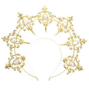 Uonlytech Angel Bridal Gold Halo Headband, Angel Halo Headband Crown Retro Goddess Halo Hair Band Wedding Headpiece for Women Girls Bridal