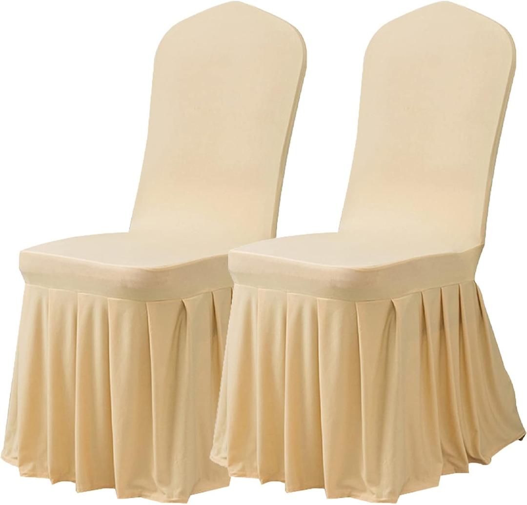 Dimatic Dining Room Chair Covers Set of 2, Stretch Parsons Slipcovers with Skirt Super Fit Spandex Chair Seat Protector Cover for Dining Room, Hotel, Ceremony (Champagne)