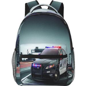 Backpack for Boys Girls Kids, Police Car Backpack Travel School Bag Bookbag Schoolbag Daypack for Men Teens Children