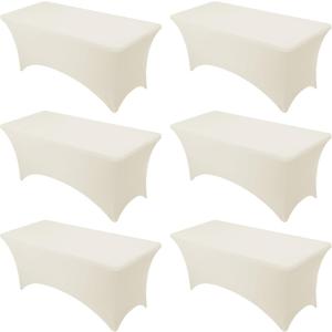 6-Pack Premium Cream Spandex Tablecloths for 6ft Rectangle Tables, Stain & Wrinkle-Resistant, Washable Stretch Polyester Fitted Table Cover for Weddings, Banquets, Trade Shows Events