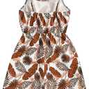 Girl's Cami Short Dress, Sleeveless Print Outfits Summer tropical romper for kids 4-12t (Brown)