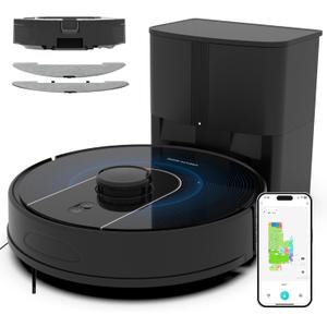 Bagotte Robot Vacuum and Mop Combo, 6000Pa Strong Suction, LiDAR Navigation, Self-Emptying Dock,90-Day Hands-Free,WiFi/App/Alexa,Robotic Vacuum for Pet Hair, Dust, Hard Floors and Carpets