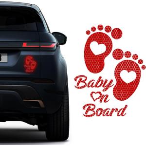 Baby on Board Car Sticker, Baby on Board Signs for Car, High Intensity Reflective Waterproof Vinyl Safety Auto Signs, Auto Decoration Accessories for Rear, Side Window (Red)