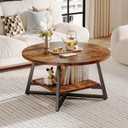 Round Coffee Table, Small Circle Coffee Table with Storage, Modern Wood Round Center Table for Living Room, Home Office, Small Space, Easy Assembly, Rustic Brown, Regular