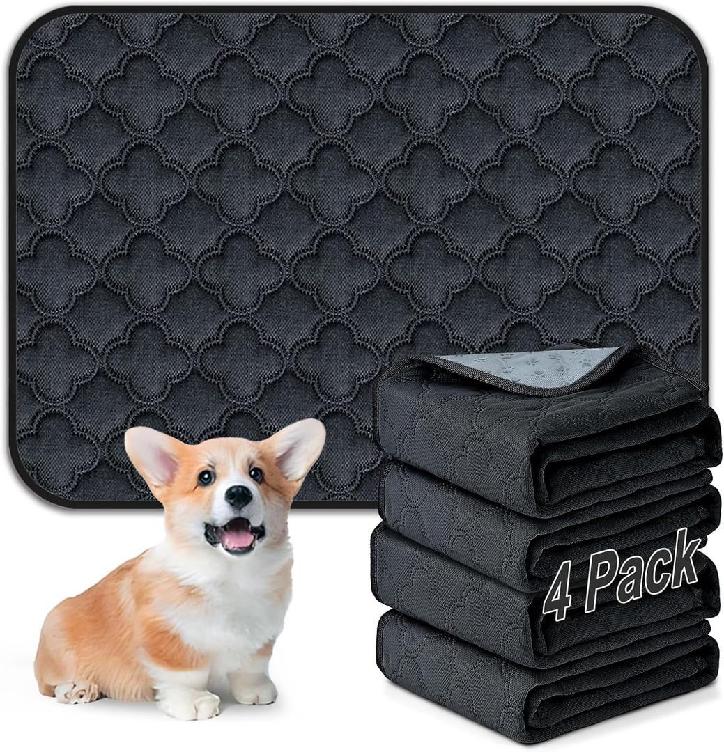 FunFurry Washable Pee Pads for Dogs - 4 Pack Reusable Pee PadsWaterproof Puppy PadsPet Training PadsSuper Absorbent with Dog Paw Shape Non-Slip Backing (Dark Grey, 18" X 24" - 4 Pack)
