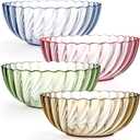 Fasmov 4 Pack Plastic Serving Bowls, Plastic Salad Mixing Bowls, 74oz Break Resistant Plastic Bowls for Salad, Fruit, Popcorn, Chip and Dip, Multicolor