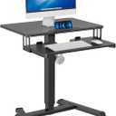 BONTEC Mobile Standing Desk with Keyboard Tray, Mobile Podium, Computer Workstation Up to 33lbs, Laptop Sit or Stand Desk on Wheels, Height Adjustable Stand Up Table for Living Room, Bedroom, Office (Black)