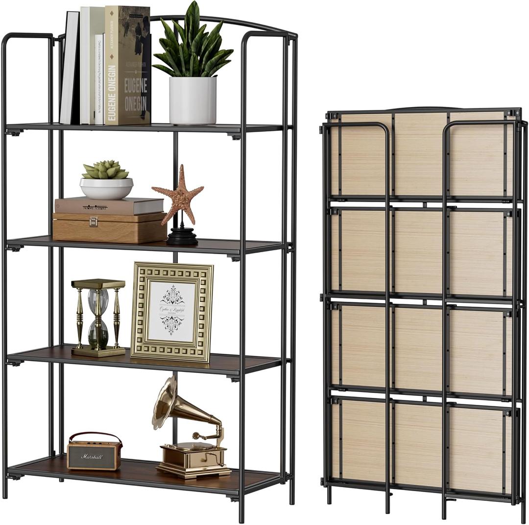 4-Tier Wider Foldable Bookshelf, Black Frame & Walnut Shelves
No-Assembly Collapsible Portable Storage Organizer; Sturdy Walnut Finish Shelves; Ideal for Living Room & Home Office