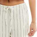 Women Casual Drawstring Elastic Waist Striped Wide Leg Pants with Pockets M