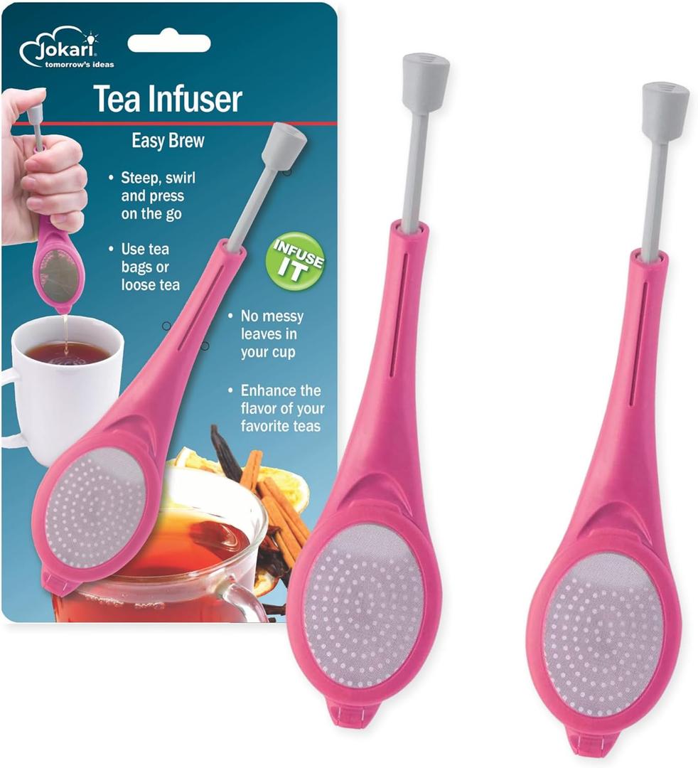 Jokari Loose Leaf Tea Infuser 2 Pack  Stainless Steel Mesh Reusable Tea Steeper with Easy Grip Handle  BPA-Free, Dishwasher Safe, for Custom Brewing  Pink
