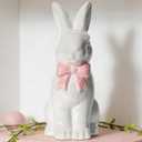 DN DECONATION Easter Decoration Bunny Decor - Spring Easter White Rabbit Sculpture, Ceramic Statues with Pink Bow for Farmhouse Home Decor Tabletop Shelf Mantel Dining Table Centerpiece (Set of 1)