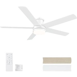52 Inch White Ceiling Fan with Light, Flush Mount and Remote Control, Dimmable 3-Color Temperature LED, 6-Speed Reversible DC Motor, 5-Blade Modern Design for Indoor or Outdoor
