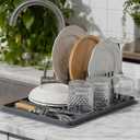 15.75"x11.18" Silicone Dish Drying Mat for Kitchen Counter, Quick Dry Dish Mat with Dish Rack and Dual-Sided Independent Zones, Multiple Usage Kitchen Drying Mat with Hanging Hook for Home