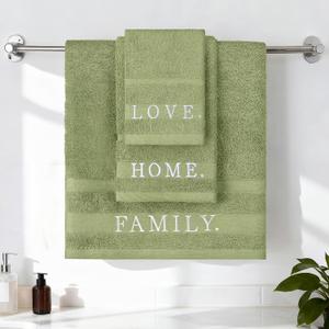 Hahafelt 3 Pcs Decorative Bathroom Towel Set 100% Cotton 1 Bath 1 Hand and Wash Cloth Farmhouse Large Size 500 GSM Highly Absorbent Towel for Gym Hand Drying Shower Supply(Sage Green)