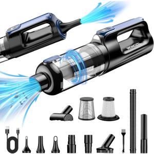 Car Vacuum Portable Cordless, 18000Pa 2 in 1 Vacuum Cleaner&Air Duster, 130W Brushless Motor Handheld Vacuum Cordless with 7800mAh Battery, LED Light, Multi-Nozzles for Car, Home, Office, Pet (Blue)