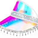 Bling Rhinestone Sun Visor Hat for Women Iridescent Tennis Beach Golf Visors Rhinestone Mirrored Visor Cap for Music Festival Disco Party