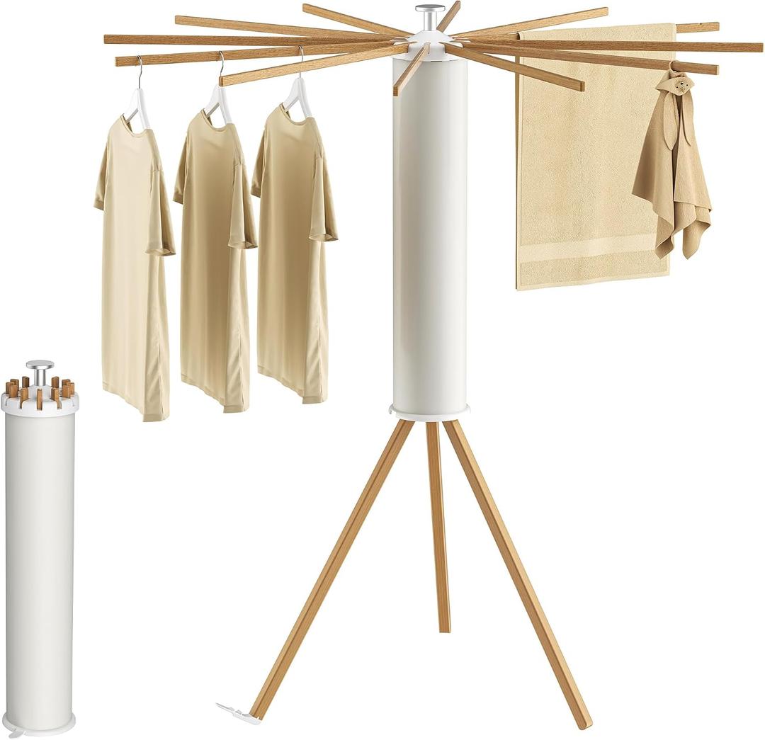SUNOUTLY Tripod Clothes Drying Rack, Garment Rack Portable and Foldable Space Saving Laundry Drying Rack - Dryer Rack Clothing Floor Folding Balcony Bedroom Household, 3 Legs - 12 Rods