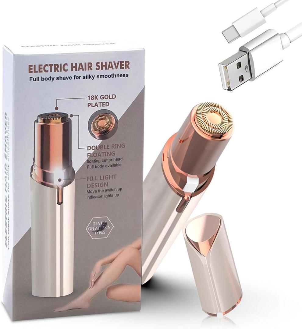Facial Hair Remover for Women  Electric Face Razor with Light, Hair Removal for Upper Lip, Chin & Cheeks  Color Champagne