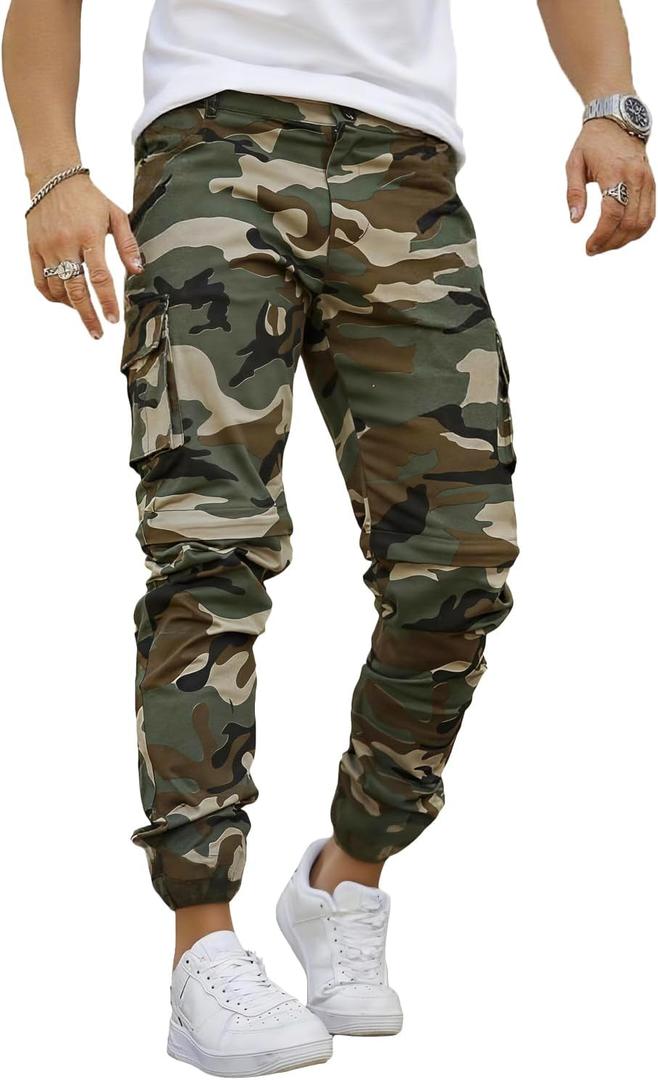 GINGTTO Mens Cargo Jogger Pants Slim Fit Stretch Zipper Pockets Thick Cotton Pants for Men (36, Green)