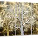 Yihui Arts Large 3D Aluminum Tree Metal Wall Art Hand Crafted - 5 Panel Wall Decor for Living Room, Bedroom, Office Size: 64"L x 32"W