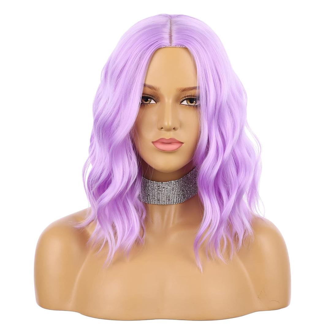 eNilecor Purple Wig, Short Colored Wigs Bob Wig for Women, Natural Wavy Colorful 14 Inch Middle Part Synthetic Lilac Neon Wig for Cosplay Party Costume, lavender, Purple