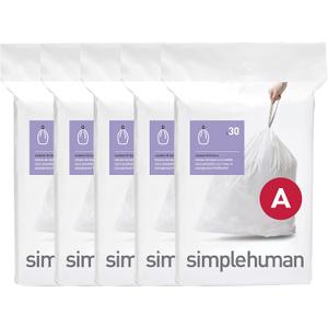 simplehuman Code A 150 Count, Genuine Custom Fit Liners, Drawstring Trash Bags in Dispenser Packs, 4.5 Liter / 1.2 Gallon, White