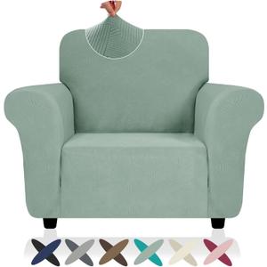 ZNSAYOTX Super Stretch Chair Slipcover (30"-47"), New Striped Sofa Chair Covers for Living Room, Dogs Pet Friendly Anti-Slip Chair Protector Spandex Armchair Slipcovers (Pea Green, Chair)