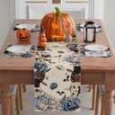 XCHI Spooky Blue Pumpkin Halloween Table Runner Party Table Decoration for Home Kitchen Dining Holiday Decor 13x36 Inch