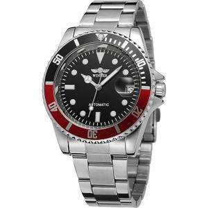 MASTOP Mens Automatic Mechanical Watches Stainless Steel Waterproof Luxury Watch for Men Reloj Automtico para Hombre (Silver Black Red)