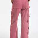 Cargo Pants for Women Low Rise Drawstring Waist 7 Pockets Hiking Work Wide Leg Pants with Zipper Button Closure (Small, Pink)