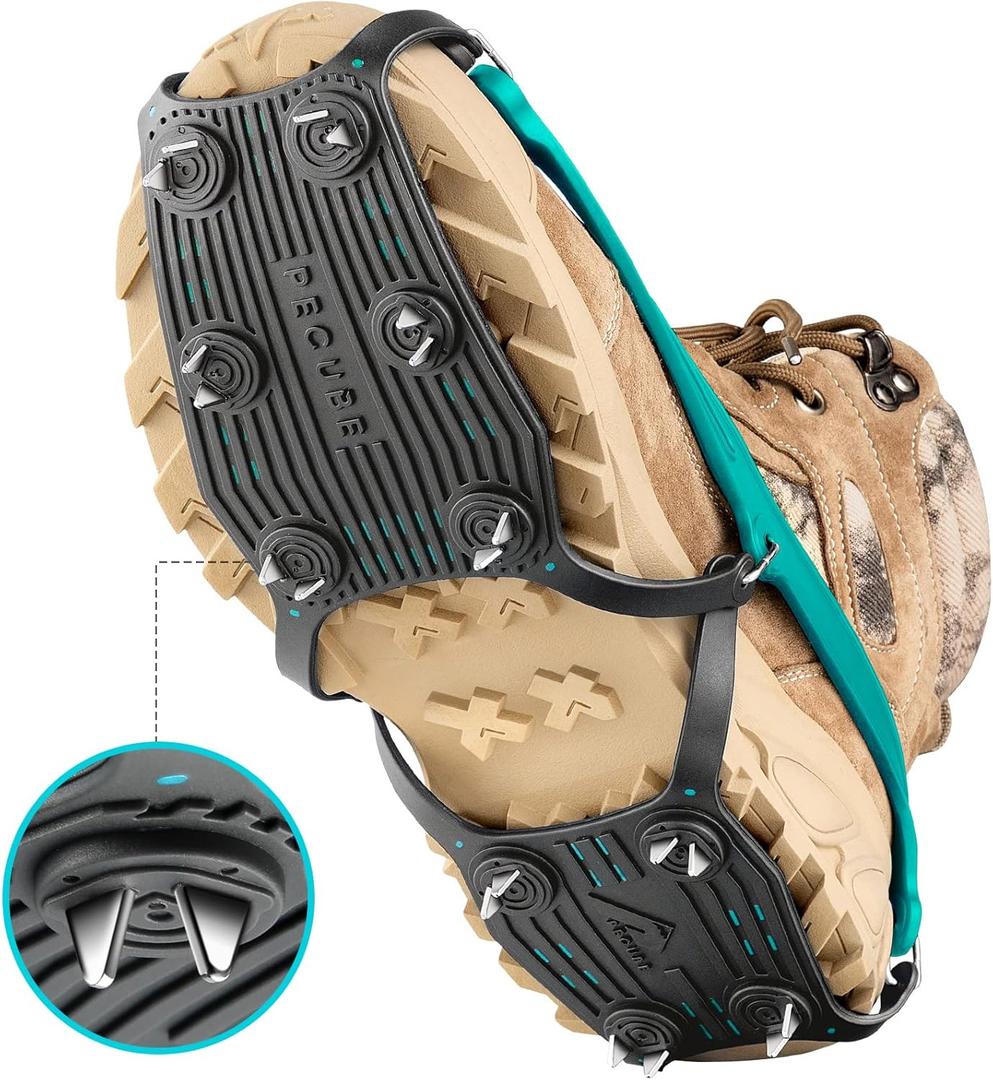 Ice Cleats for Shoes and Boots Men Women Trail Running 20 Stainless Steel Spikes Anti-Slip Footwear Traction Cleats Snow Grips Crampons for Hiking Ice Fishing Walking on Snow (X-Small, teal)