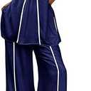 Cicy Bell Womens Summer Lounge Sets V Neck Sleeveless Tunic Tops Pajamas Sets Comfy Loungwear Wide Leg Pants 2 Piece Outfits, (Navy, Large)