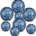 Qinyoung Blue 8 Pcs Decorative Ball for Bowls, 3'' 4'' Glass Mosaic Sphere Decorative Orbs for Centerpiece Bowls Vase Fillers, Wedding, Party, Coffee Table & Home Decor