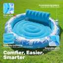 SLOOSH Inflatable Tanning Pool Lounger Float, 72" x 56" Pool Floats Adult with Pillow, 4 in 1 Round Suntan Tub Raft Floatie,Sunbathing Bed Lounge for Water Blow Up Ball Pit Party Gifts, Blue