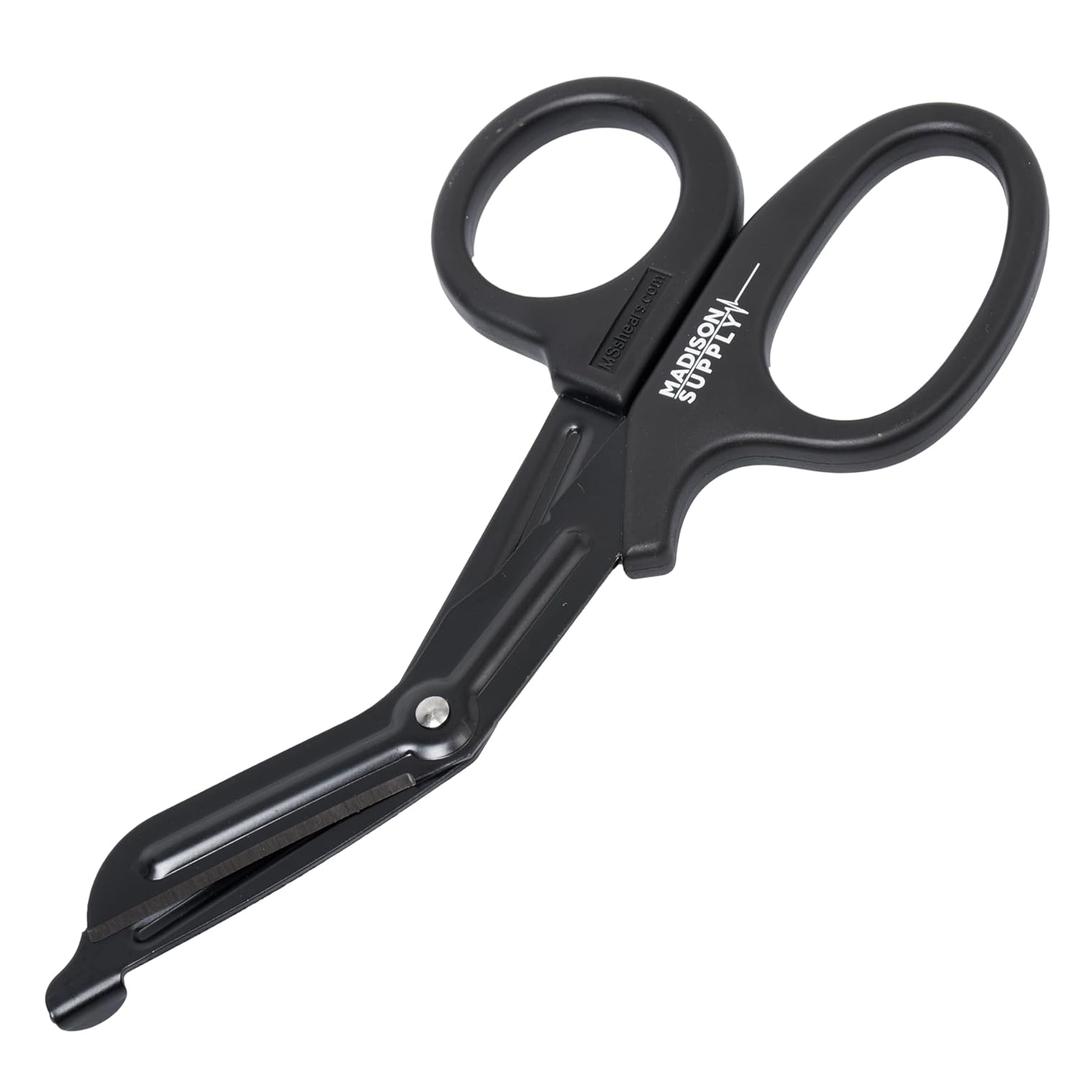 Madison Supply 7.5 Inches Premium Stainless Steel Nurse Scissors - Non-Stick Coated Blades Medical Scissors - Durable Fluoride-Coated Trauma Shears - Black