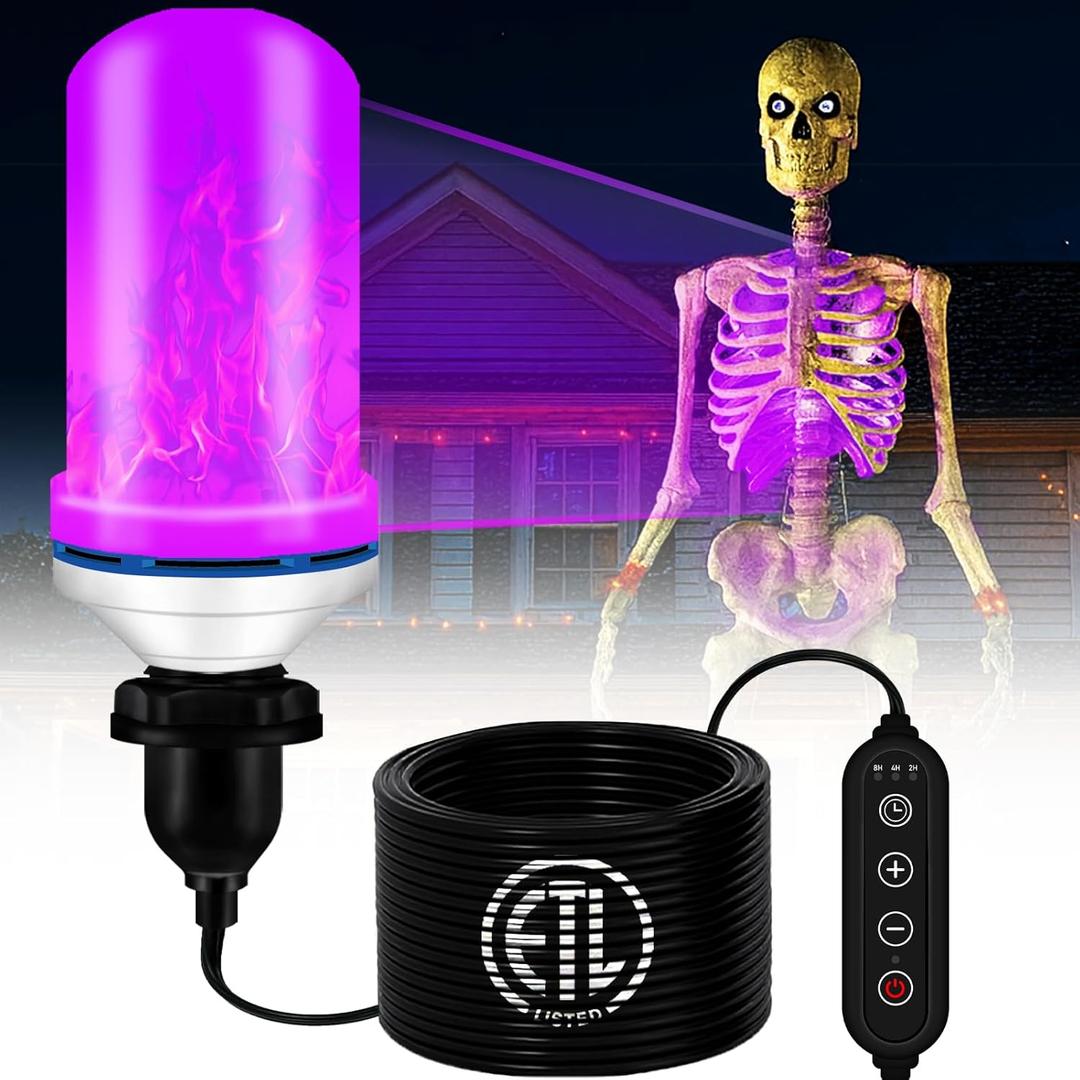 LED Halloween Skull Lighting Kit, Flame Light with Up and Down Effects, Horror Chest Light for Giant Skull Decoration (Purple)