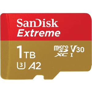 SanDisk 1TB Extreme microSDXC UHS-I Memory Card with Adapter - Up to 190MB/s, C10, U3, V30, 4K, 5K, A2, Micro SD Card- SDSQXAV-1T00-GN6MA, Gold/Red