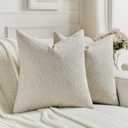 FUTEI Pack of 2 Chenille Decorative Throw Pillow Covers 20x20 Inch,Soft Cozy Faux Linen Textured Cushion Case,Farmhouse Home Decor for Couch Living Room,Natural Linen