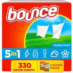 Bounce Dryer Sheets, 330 count, Outdoor Fresh Scent, Fabric Softener Sheets, Reduces Static, Softens and Fights Wrinkles