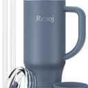 Renoj Insulated Mug 100% Leak Proof Insulated Water Bottle for Iced Coffee & Hot Drinks - Fits Car Cup Holder, Ideal Gift, 2 Straws & Silicone Boot - SnapShift Pink 40 oz (Navy Blue)