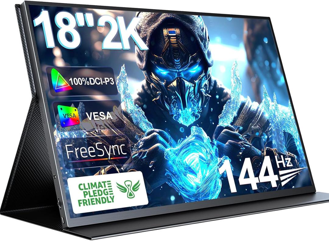 UPERFECT 2K 144Hz Portable Gaming Monitor 18" 2560x1600 QHD 100% DCI-P3 FreeSync HDR Laptop w/VESA, Frameless Matte IPS Eye Care Second for Game Console (UGame K118)