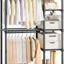 Mavivegue 4-Tier Portable Closet with Shelves & Hanging Rod - Portable Wardrobe Closet for Bedroom, Closet, Dorm - Easy Assembly Clothing Rack with Shelves for Clothes, Shoes, Accessories, Black (16"D x 48"W x 64"H)