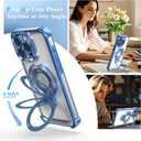 Magnetic case for iPhone 14 Pro with Full Camera Lens Protection(Compatible with MagSafe),Military Shockproof Slim Electroplate Bumper Clear Cover Built-in Invisible Ring Stand,Blue