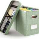 Oterri File Organizer Box with Lid, Hanging Filing File Box with Mesh Pocket, Document Organizer Box for Letter Files, Portable Storage Box(1 PCS, Green)