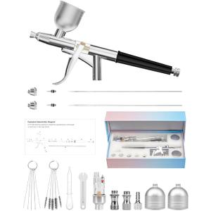 Airbrush Kit, Airbrush Gun Dual-Action Gravity with 0.2, 0.4 & 0.5mm Needle/Cleaning Sets, Air Brush with 2 1/3 oz Fluid Cup for Painting, Modeling, Cake Decor, Pastry, Makeup, Nail Art etc.