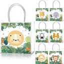 Aliceset 24 Pcs Safari Gift Bags with Handle Clear PVC Wild Animals Candy Treat Goodies Tote Bags for Summer Jungle Birthday Party Baby Shower Favor Supplies
