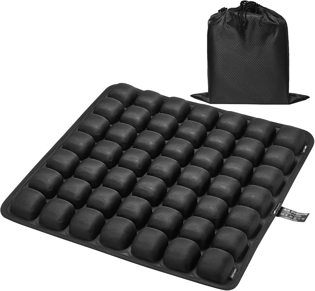 Inflatable Seat Cushion, Airplane Seat Cushion for Long Flights, Travel Cushion for Pressure Relief, Ergonomic Car Seat Cushion Without Air Pump, Air Cushion Seat for Wheelchair, Travel (Pitch Black)
