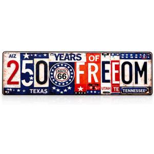 2 x 250 Years of Freedom Metal Tin Sign 17762026 Patriotic Wall Decor, Vintage American Flag Street Sign Plaque for Home Bar Kitchen Garage, Iron Wall Art 16 x 4 Inches