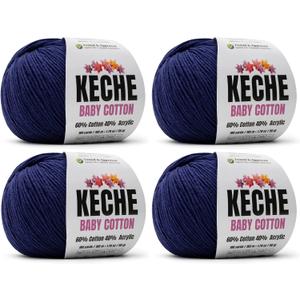 Keche Cotton Yarn, 60% Cotton 40% Acrylic Yarn, Soft Cotton Yarn for Crochet and Knitting, Amigurumi Yarn 4 Skeins/Balls [1.76 Oz (50g) / 180 Yrds (165m)] x 4 - Navy Blue