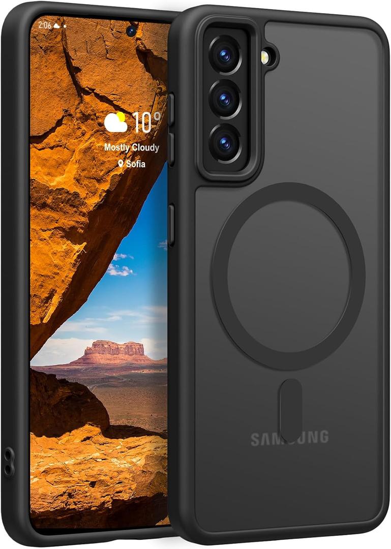 Rayboen for Samsung Galaxy S21 Case, Compatible with Magsafe, Translucent Frosted Silky Durable Shockproof Magnetic Phone Cover for Samsung S21 5G with Anti-Scratch Hard PC Back, Matte Black